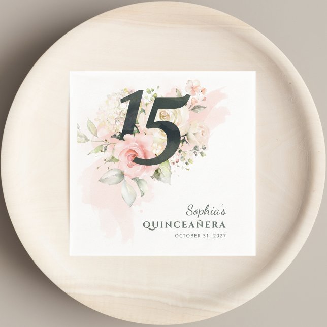 Quinceanera Pink Floral Rustic 15th Birthday Party Napkin (Quinceanera Pink Floral Rustic 15th Birthday Party Napkins)