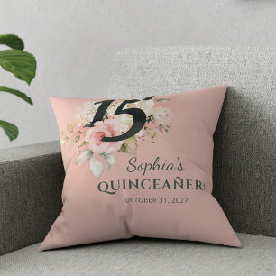 Quinceanera Pink Floral Rustic Blush 15th Birthday Cushion