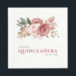 Quinceanera Pink Floral Rustic Botanical Napkin<br><div class="desc">Set of pink roses rustic floral paper napkins you can easily customise by clicking the "Personalise" button. Perfect for your after treats on any occasion</div>