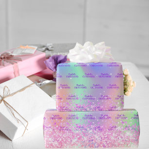 Quinceanera pink glitter rose gold iridescent wrapping paper