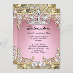 Quinceanera Pink Gold 15th Birthday Party Invitation