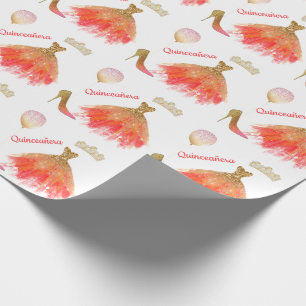 Quinceañera Pink Gold and Orange Party Wear  Wrapping Paper