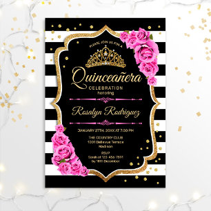Quinceanera - Pink Gold Black Invitation