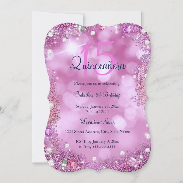 Quinceanera Pink Ocean Sky Birthday Party Invitation (Front)