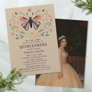 Quinceañera Pink Purple Butterfly Photo Floral Invitation