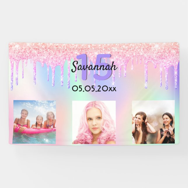 Quinceanera pink purple glitter blush photo banner (Horizontal)