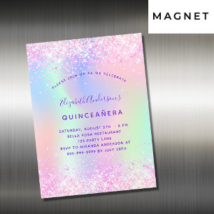 Quinceanera pink purple holographic luxury magnetic invitation