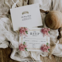 Quinceañera Pink Rose Crown Birthday RSVP Postcard