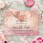 Quinceanera pink rose gold balloons save the date<br><div class="desc">A girly and trendy Save the Date card for a Quinceañera, 15th birthday party. A blush pink, rose gold gradient background decorated with faux glitter drips, sparkles, and balloons. Personalise and add a date and name/age. The text: Save the Date is written with a large trendy hand lettered style script....</div>