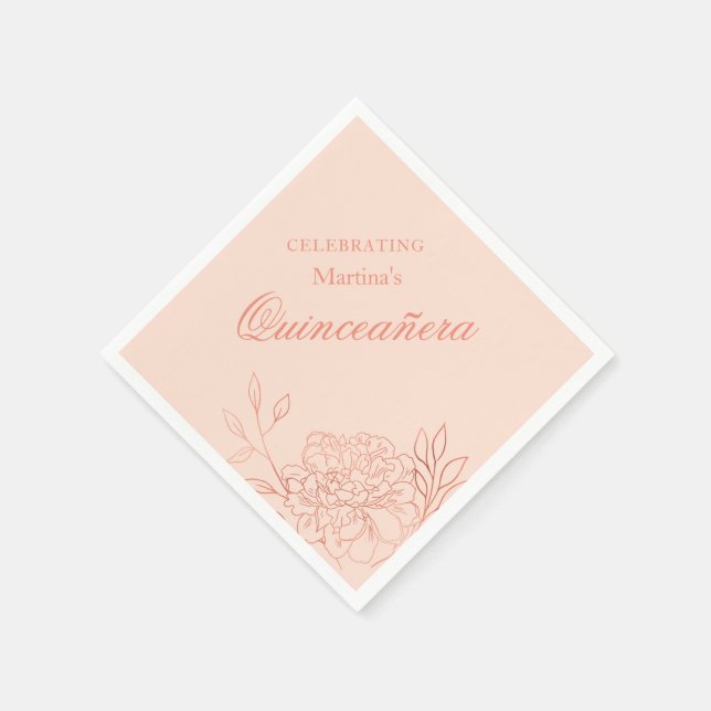 Quinceanera Pink Rose Gold Flowers 15th Birthday Napkin (Corner)