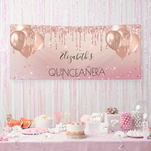 Quinceanera pink rose gold glitter balloons banner (Party)