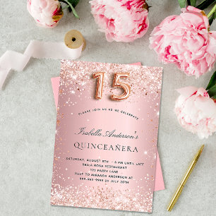 Quinceanera pink rose gold invitation