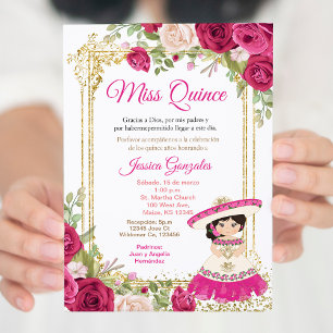 Quinceanera Pink Roses Mexican Miss Quince Invite