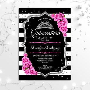 Quinceanera - Pink Silver Black Invitation