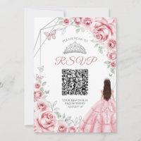 Quinceanera Pink Silver Dress Floral RSVP QR code