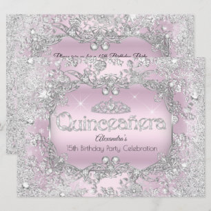 Quinceanera Pink Silver Tiara Winter Wonderland 2 Invitation