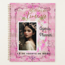Quinceanera Planner/Agenda /Journal en Rosa y Oro 