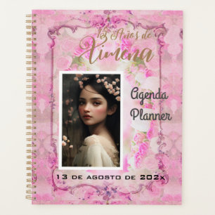 Quinceanera Planner/Agenda /Journal en Rosa y Oro Planner