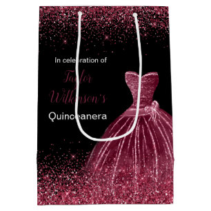 Quinceanera Plum Purple Dress Faux Glitter Medium Gift Bag