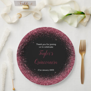 Quinceanera Plum Purple Faux Glitter Paper Plate