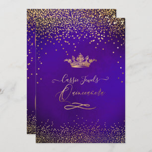 Quinceanera Princess Faux Gold Confetti Violet Invitation