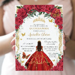 Quinceañera Princess Red Roses Floral Vintage Gold Invitation<br><div class="desc">Personalise this lovely quinceañera invitation with your own wording easily and quickly,  simply press the customise it button to further re-arrange and format the style and placement of the text.  Matching items available in store!  (c) The Happy Cat Studio</div>