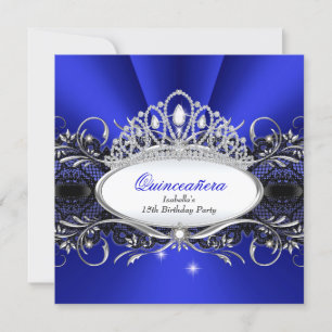 QUINCEANERA Princess Royal Blue Diamond Tiara lace Invitation