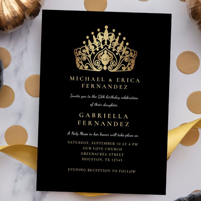 Quinceañera Princess Tiara Crown Church Service  Invitation (Creator Uploaded)