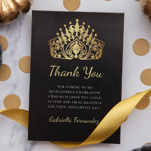 Quinceanera Princess Tiara Crown Monogram Thank You Card