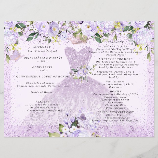 Quinceanera Program Dusty Purple Floral n Gown (Back)