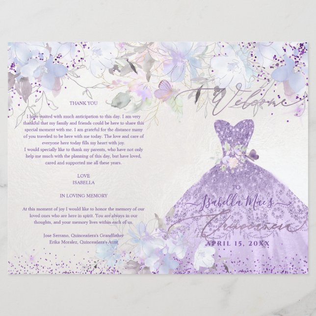 Quinceanera Program H2 Dusty Lilac Purple Gown (Front)