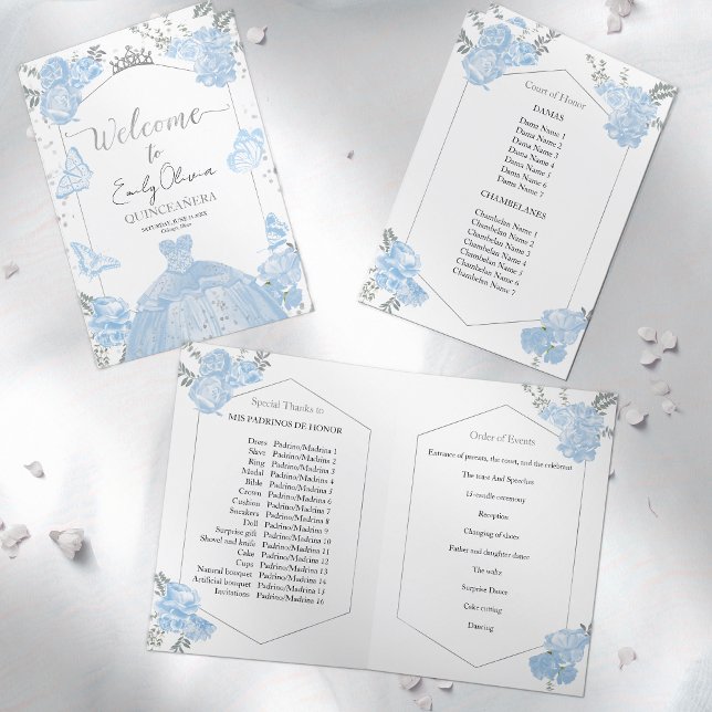 Quinceanera Programs Dusty Blue Dress Butterfly Programme (Creator Uploaded)