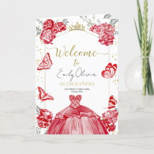 Quinceanera Programs Red Dress Floral Gold Foil Programme