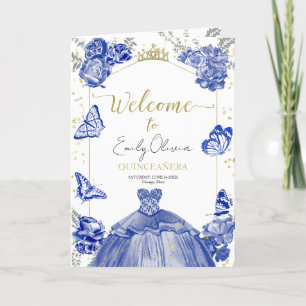 Quinceanera Programs Royal Blue Dress Floral Gold Programme