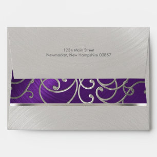 Quinceanera Purple and Silver Filigree Swirls Envelopes