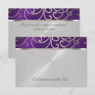 Quinceanera Purple and Silver Filigree Swirls Invitation