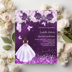 Quinceanera purple ballerina dress rose invitation