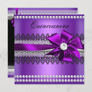 Quinceanera Purple Bow Black Pearl Lace Diamond Invitation
