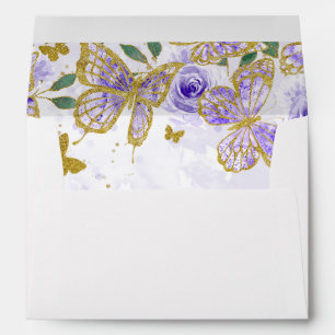 Quinceanera Purple Butterfly Floral Envelope