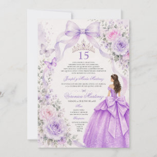 Quinceañera Purple Dress 15 Años Princess Tiara Invitation