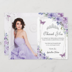 Quinceañera Purple Floral Butterflies 16 Birthday Thank You Card