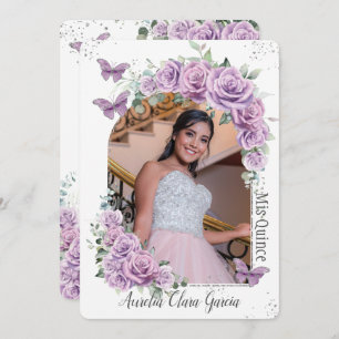 Quinceañera Purple Floral Roses Butterflies Photo Invitation