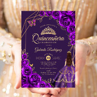 Quinceanera Purple Gold Dress Floral