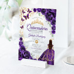 Quinceanera Purple Gold Floral Acrylic Invitations<br><div class="desc">Purple gold and white Quinceanera celebration invitation. Features brunette girl in ball gown dress,  script font,  gold butterflies,  watercolor roses and tiara. Perfect for an elegant princess style glam celebration. Personalize with your own details. Stylish transparent or frosted acrylic invitations.</div>