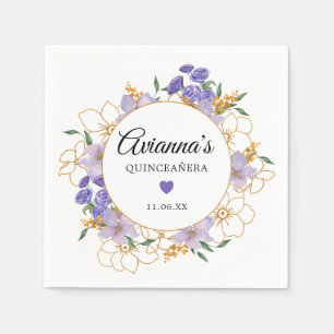 Quinceanera Purple Gold Floral Party Napkin