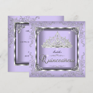 Quinceanera Purple Lavender Silver Diamond Tiara 3 Invitation