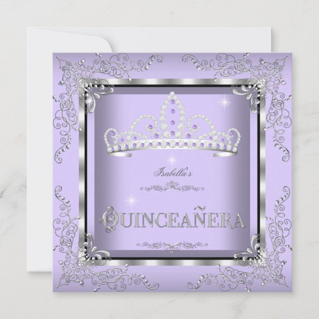 Quinceanera Purple Lavender Silver Diamond Tiara 4 Invitation (Front)