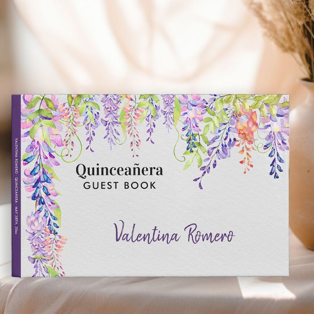 Quinceanera Purple Lavender Wisteria Pretty Floral Guest Book (Guest Book from my Purple Wisteria Quinceanera Collection)