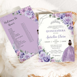 Quinceañera Purple Lilac Floral 15 Años Padrinos Invitation