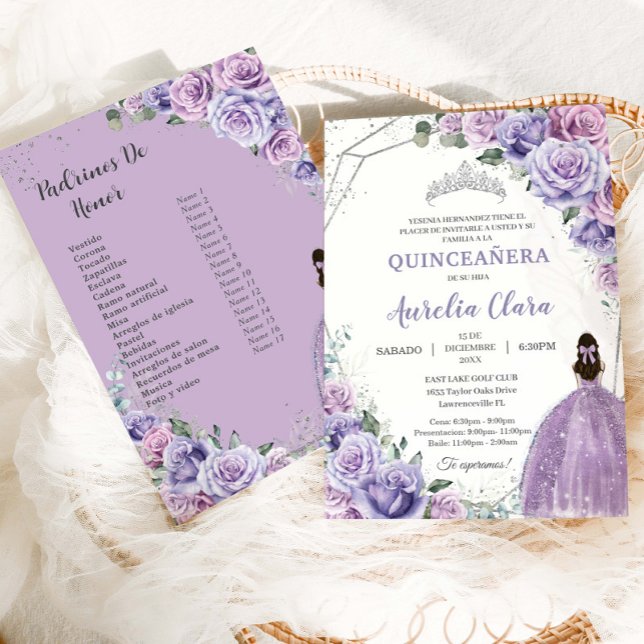 Quinceañera Purple Lilac Floral 15 Años Padrinos  Invitation (Creator Uploaded)